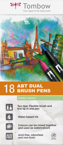ABT Dual Brush Pen Set 18 Colours Pastel Colours Tombow [1]