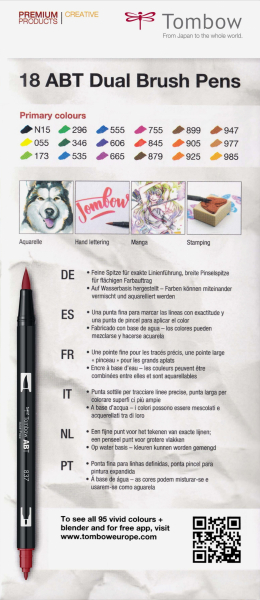 ABT Dual Brush Pen Set 18 Colours Primary Colours Tombow [5]
