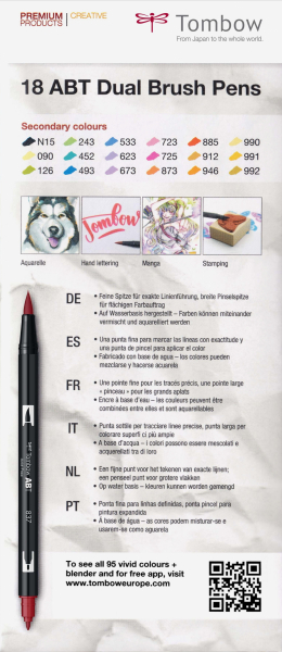 ABT Dual Brush Pen Set 18 Colours Secundary Colours Tombow [6]