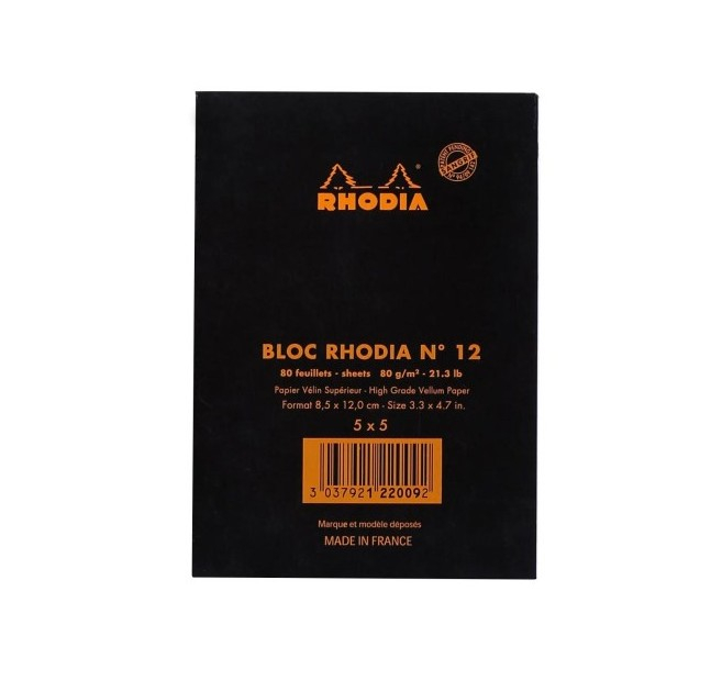 Blocnotes 8,5 x 12 cm, capsat, 80 file, N°12 Basic Black, Rhodia [3]