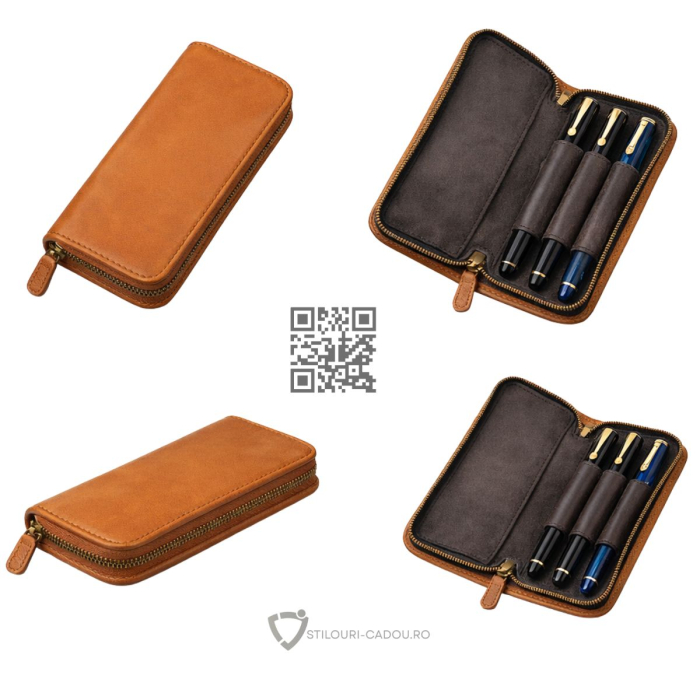 Etui Piele Namiki Zipper 3 Pens Camel, Pilot   [2]