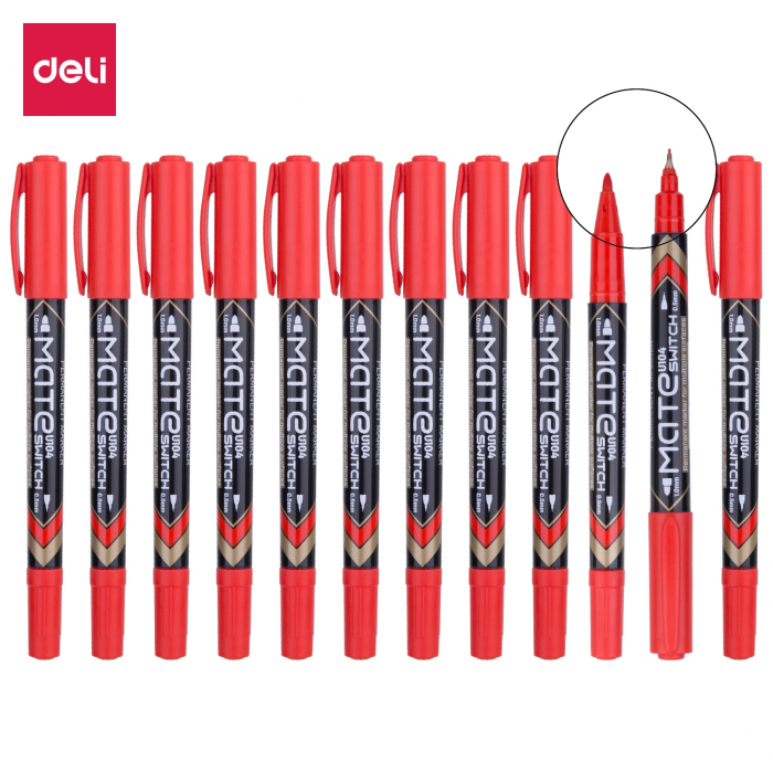 Marker Permanent 2 Capete F/M 05mm/1 mm Rosu Deli [4]