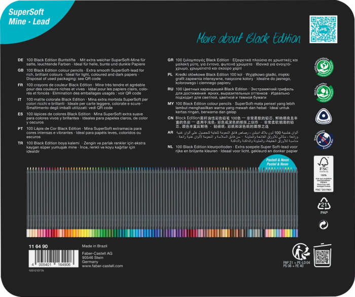 Creioane Colorate 100 Culori Black Edition Cutie metal, Faber-Castell [3]