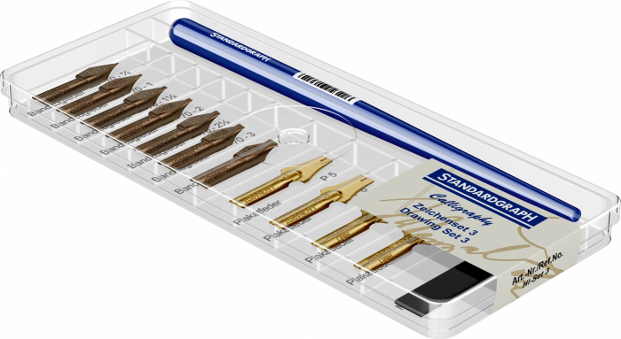 Set 1 toc port-penita, 1 magnet si selectie de 11 penite pentru grafica/ desen si caligrafie italic [2]