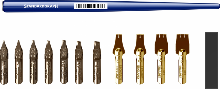 Set 1 toc port-penita, 1 magnet si selectie de 11 penite pentru grafica/ desen si caligrafie italic [5]