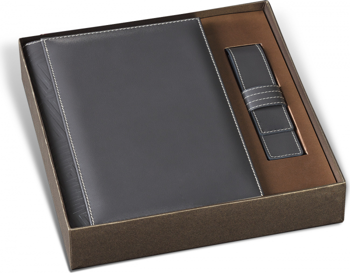 Set Agenda Piele B5 + Pouch Pen Grey, Princ Leather  [8]