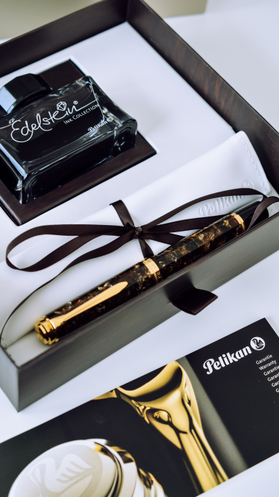 Set Pelikan M1000 Renaissance Brown + Calimara cerneala Edelstein Onyx 50ML [4]