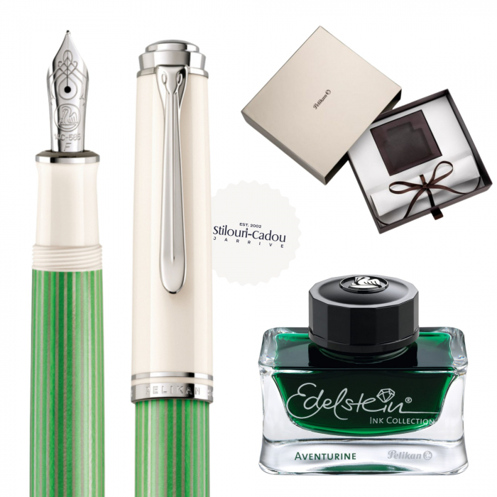 Set Pelikan Souveran M605 White-Green + Calimara cerneala Edelstein Aventurine 50ML [1]