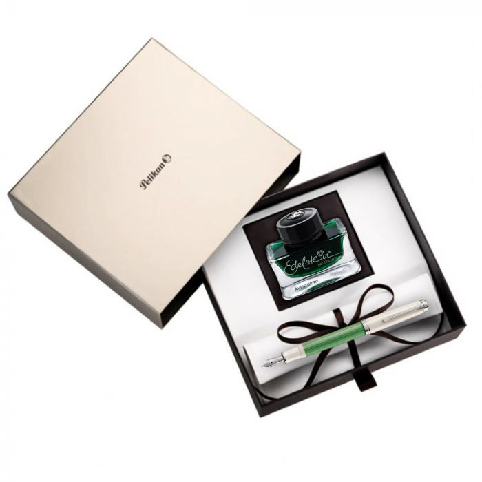 Set Pelikan Souveran M605 White-Green + Calimara cerneala Edelstein Aventurine 50ML [2]