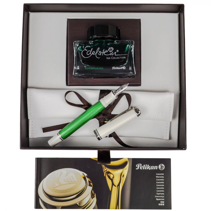 Set Pelikan Souveran M605 White-Green + Calimara cerneala Edelstein Aventurine 50ML [4]
