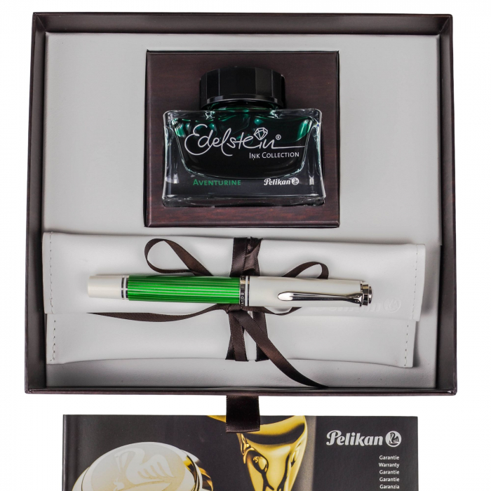 Set Pelikan Souveran M605 White-Green + Calimara cerneala Edelstein Aventurine 50ML [5]