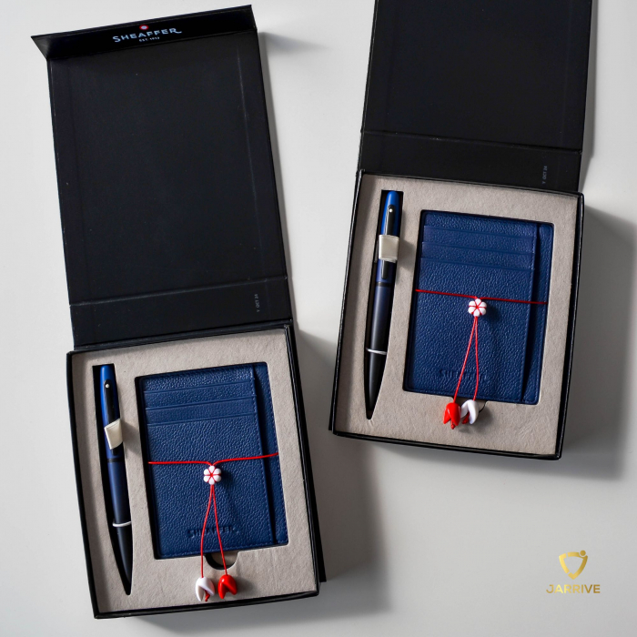 Set Sheaffer Stilou VFM Matte Blue + Port Card Piele Asortat [6]