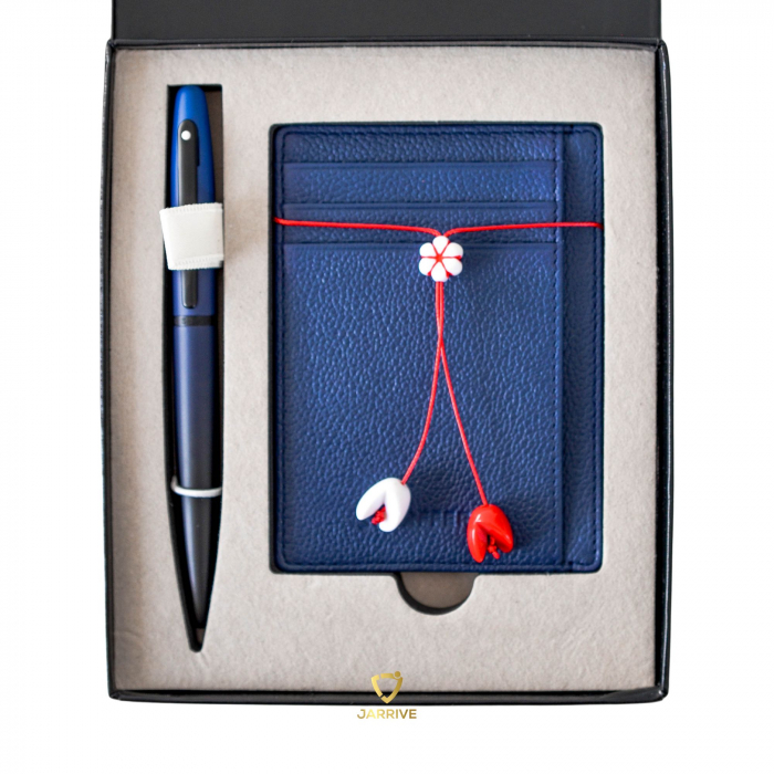 Set Sheaffer Stilou VFM Matte Blue + Port Card Piele Asortat [9]