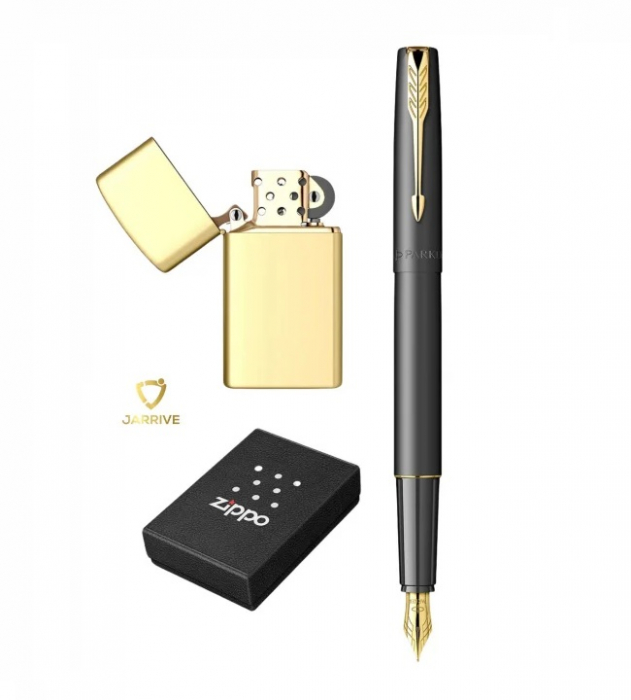 Set Stilou Parker Frontier Negru GT + Bricheta Zippo Executive Aurie 204B [1]