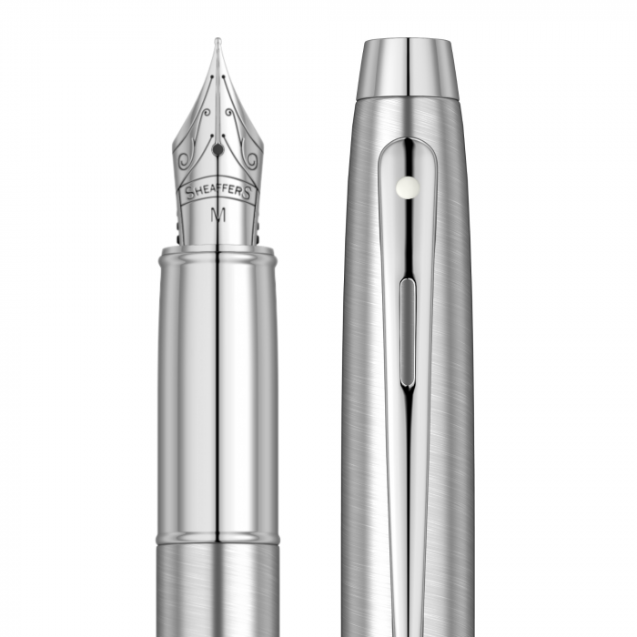 Set Stilou Sheaffer 100 Brushed Chrome + Cutie cu Suport Card din Piele [3]