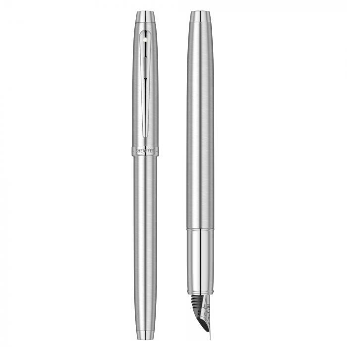Set Stilou Sheaffer 100 Brushed Chrome + Cutie cu Suport Card din Piele [5]