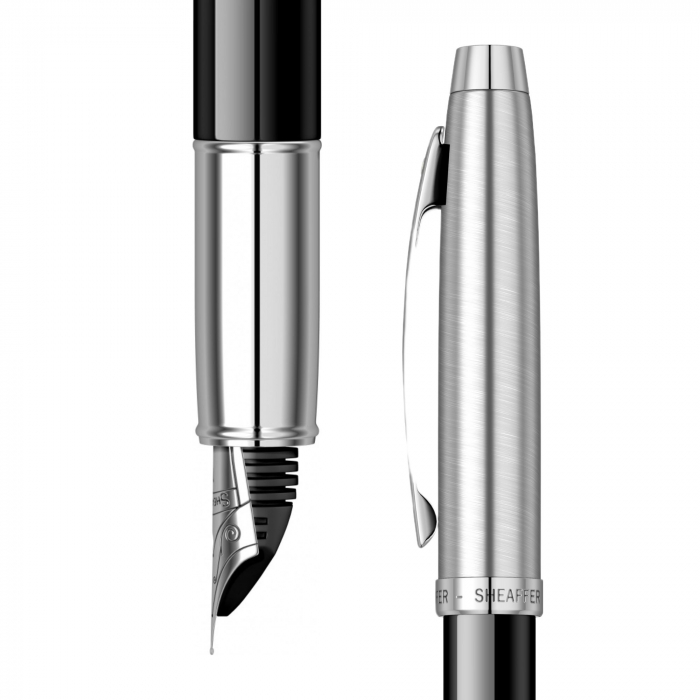Set Stilou Sheaffer 100 Glossy Black & Brushed Chrome + Cutie cu Suport Card din Piele [5]