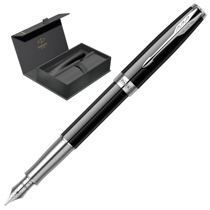 Set Stilou Sonnet Royal 18k Black CT in cutie Parker cu etui Piele, Parker [1]