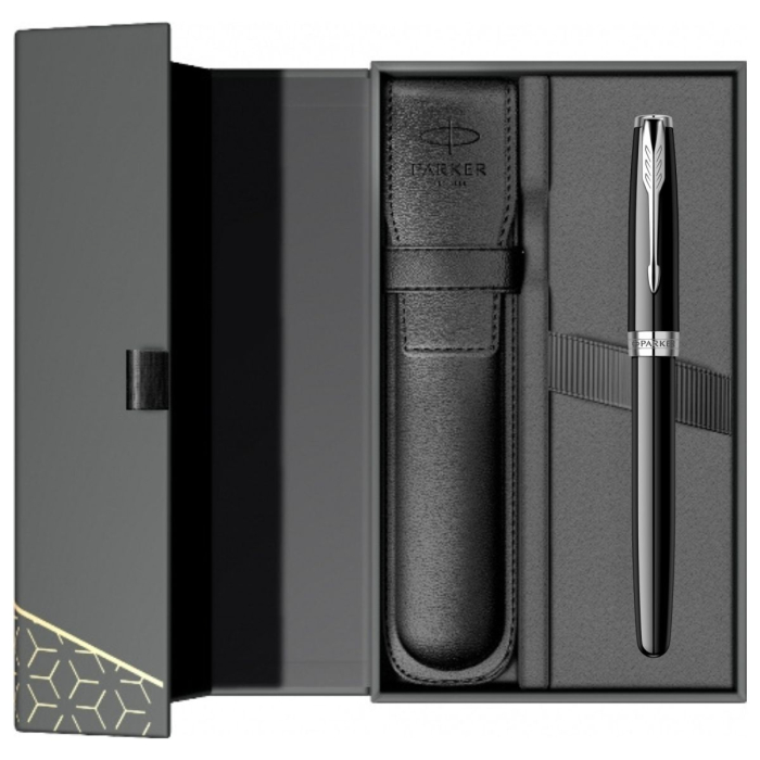 Set Stilou Sonnet Royal 18k Black CT in cutie Parker cu etui Piele, Parker [2]