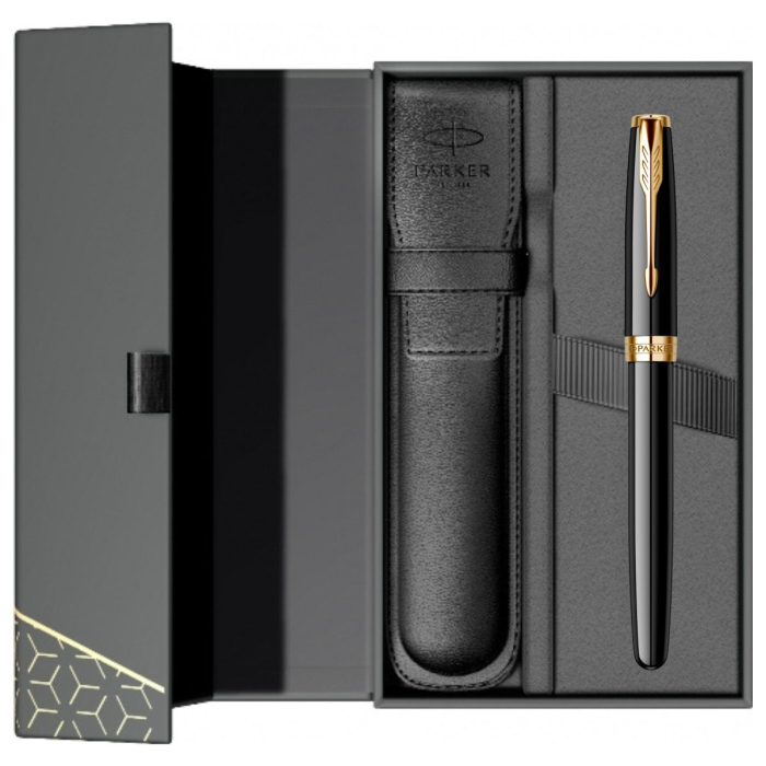 Set Stilou Sonnet Royal 18k Black GT in cutie Parker cu etui Piele, Parker [2]