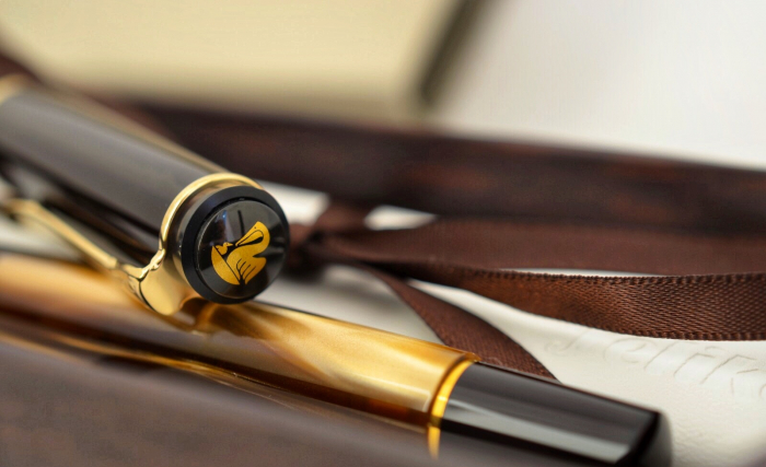 Set Pelikan Stilou Classic M200 Brown Marmorat + Etui Piele Brown Pt 2 Instrumente [6]