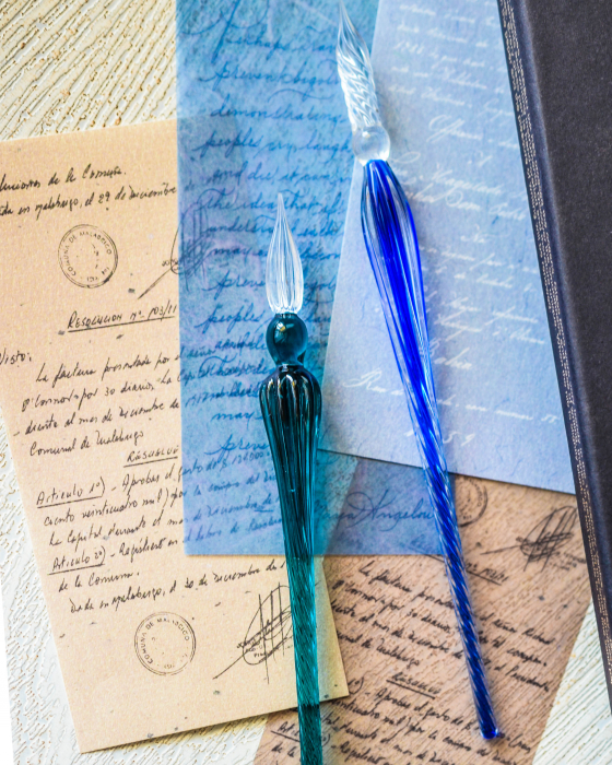 Toc Caligrafic de Sticla 18 cm Round Glass Pen Navy Blue, Jacques Herbin [3]