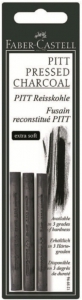 Carbune - BLISTER 3 BUC CARBUNE PRESAT PITT MONOCHROME EXTRA-SOFT FABER-CASTELL