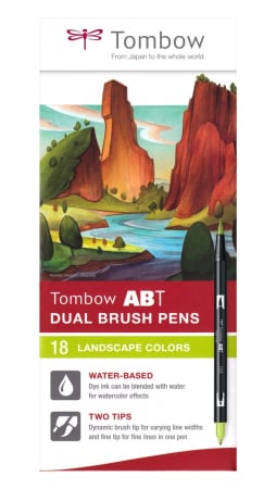 Markere Pensula - ABT Dual Brush Pen Set 18 Colours Landscape Colours, Tombow