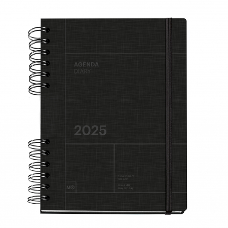 Agende datate - Agenda Plus 155x213 spira zilnica Black Back to Basics MR25, Miquelrius