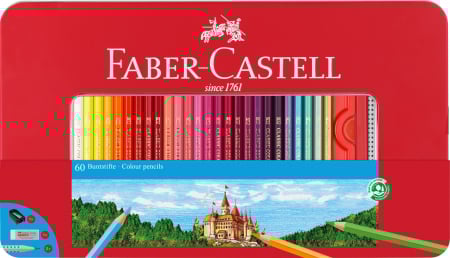 Creioane Colorate Hobby - Creioane Colorate Hexagonale 60 Buc + Accesorii, Faber-Castell