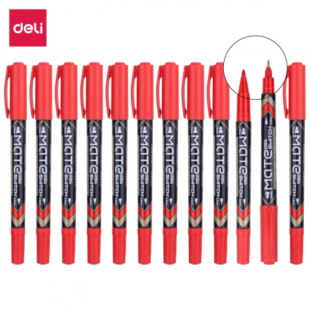 Marker Permanent 2 Capete F/M 05mm/1 mm Rosu Deli [3]