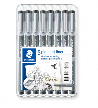 Linere - Set Pigment Liner 308 Set 8 dimensiuni, Staedtler
