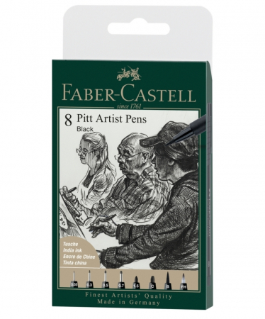 Arta si Grafica - Pitt Artist Pen Set 8 Buc Negru, Faber-Castell