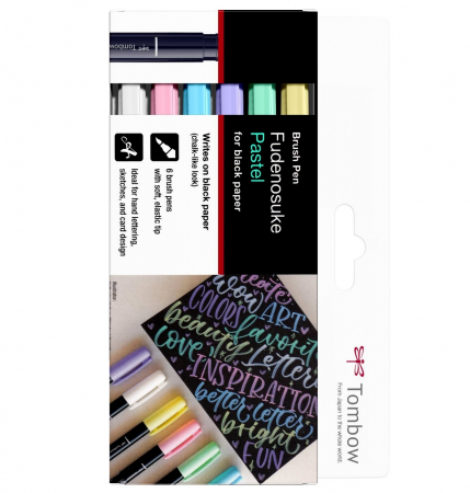 Markere permanente - Set 6 Fudenosuke Pastel, Tombow