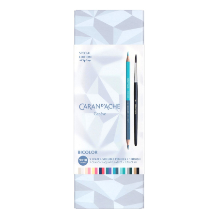 Set 9 Creioane Bicolore Acuarelabile + Pensula SE Xmas25 Alpine Frost, Caran d'Ache [6]