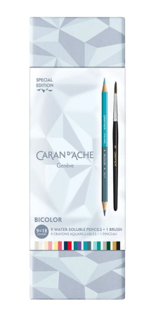 Brand - Set 9 Creioane Bicolore Acuarelabile + Pensula SE Xmas25 Alpine Frost, Caran d'Ache