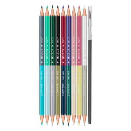 Set 9 Creioane Bicolore Acuarelabile + Pensula SE Xmas25 Alpine Frost, Caran d'Ache [5]