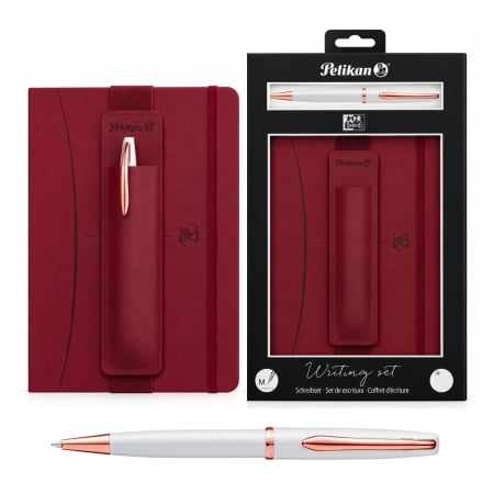 Brand - Set Agendă Oxford + Pix Pelikan Jazz Noble Elegance White Pearl  + Etui Bordo