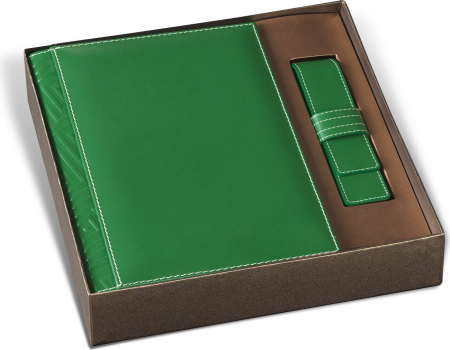 Princ Leather - Set Agenda Piele B5 + Pouch Pen Green, Princ Leather