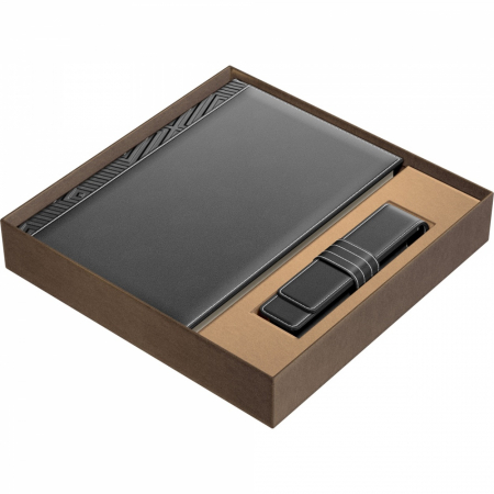 Princ Leather - Set Agenda Piele B5 + Pouch Pen Grey, Princ Leather 