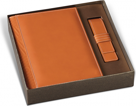 Princ Leather - Set Agenda Piele B5 + Pouch Pen Orange, Princ Leather