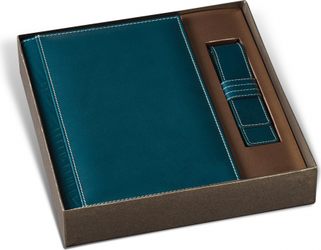 Princ Leather - Set Agenda Piele B5 + Pouch Pen Petrol, Princ Leather