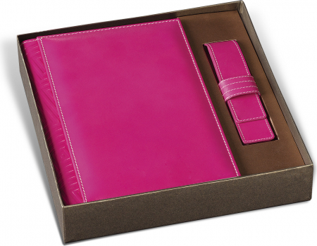 Princ Leather - Set Agenda Piele B5 + Pouch Pen Pink, Princ Leather