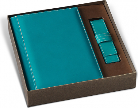 Princ Leather - Set Agenda Piele B5 + Pouch Pen Turquoise, Princ Leather