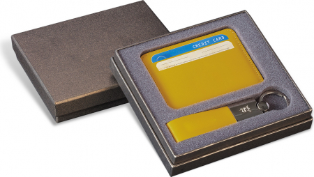 Princ Leather - Set Card holder + Breloc chei Yellow, Princ Leather