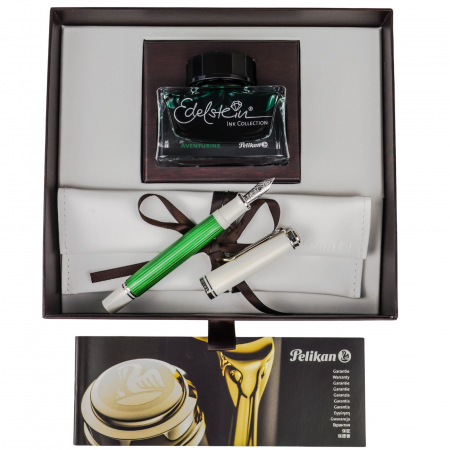 Set Pelikan Souveran M605 White-Green + Calimara cerneala Edelstein Aventurine 50ML [3]