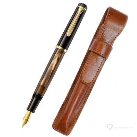 Brand - Set Pelikan Stilou Classic M200 Brown Marmorat + Etui Piele Brown Pt 1 Instrumente