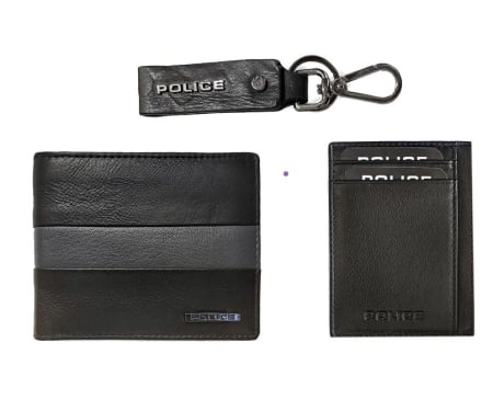 Brand - Set port-feuille Elvin black-grey+ breloc lung+ card-holder, Police