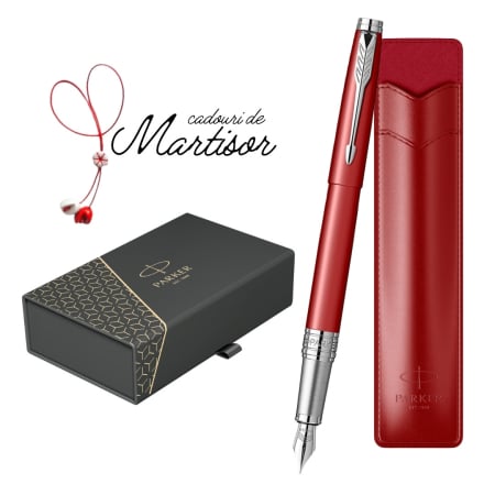 Nou! - Set Stilou Parker Aster Red CT+ Caseta cadou cu etui + Martisor