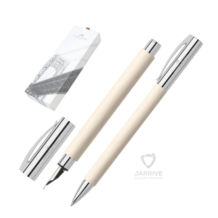 Seturi instrumente de scris - Set Stilou + Pix Ambition Precious Resin Cinematic White, Faber-Castell